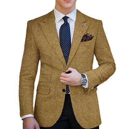 Autumn Winter Men's Herringbone Blazer Tuxedos Only Coat Wool Tweed Single Breasted Formal Bussiness/Wedding Prom Suit Jacket