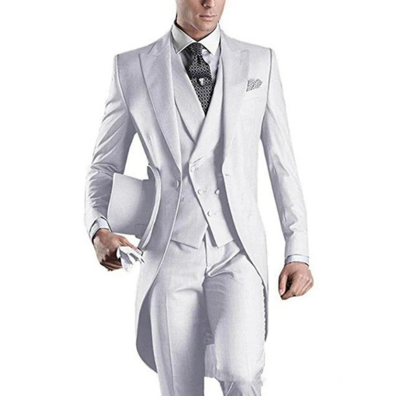 Custom Made White/black/grey/burgundy Tailcoat Men Party Prom Groomsmen Suits For Wedding Tuxedos Jacket+pants+vest