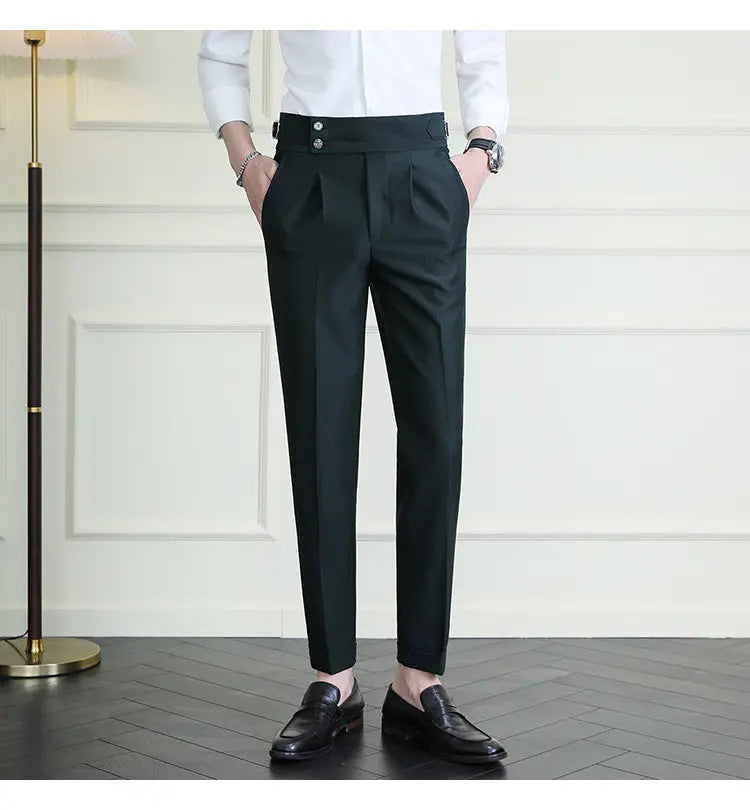 Italian Style Neapolitan High-waisted Suit Pants High Quality Fashion Men's Slim Fit Business Office Social Wedding Trousers