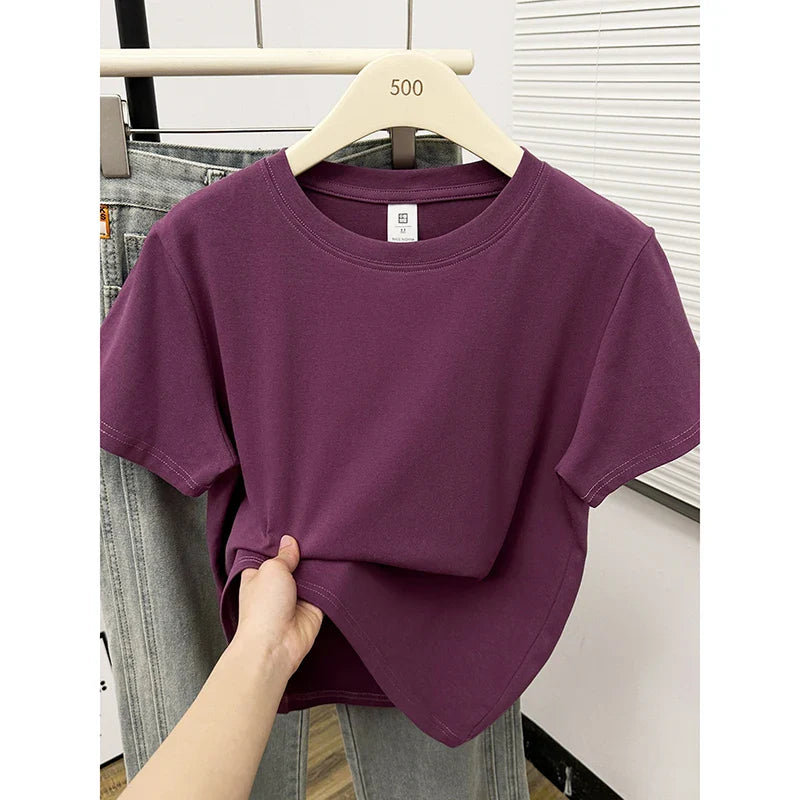 2026 Summer New High Quality Casual Plus Size T Shirt Sexy Short Sleeved Sleeves Fashion Trend Solid Women Clothing Y2k Tops