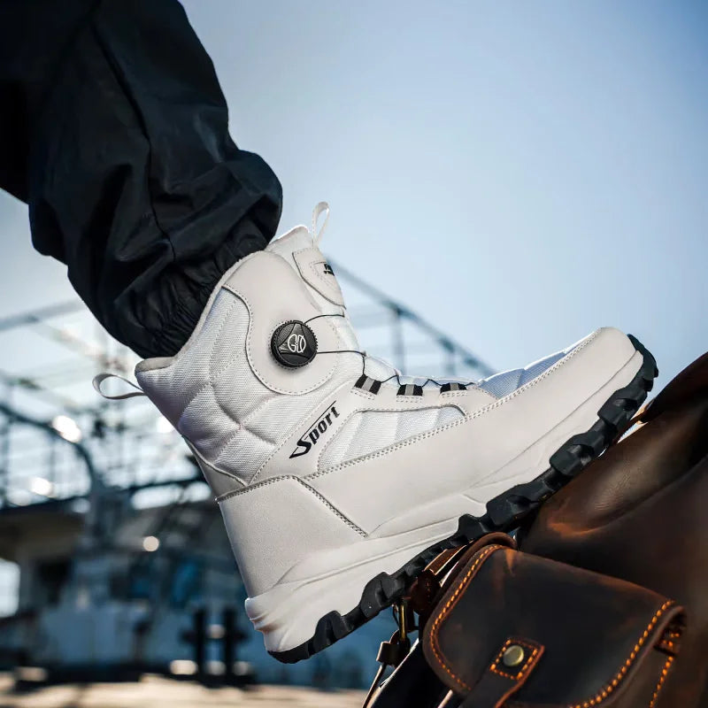 Rotating Button Men's Snow Boots Warm Plush Winter Boots Men Outdoors Cotton Shoes Wear resistant Mid-Calf Boots Platform Shoes