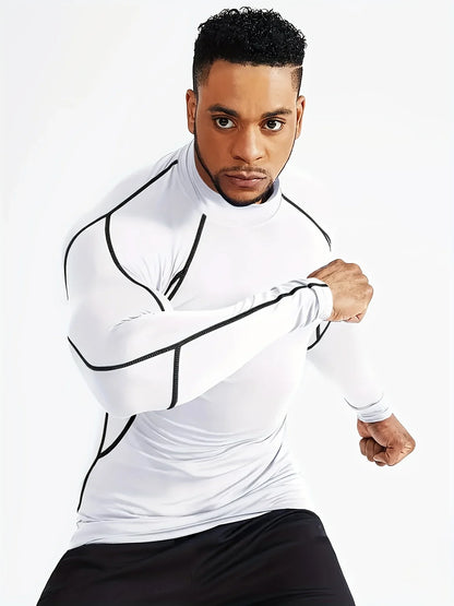Fitness tight fitting men's long sleeved sports running basketball elastic base shirt with quick absorption and sweat wicking pr