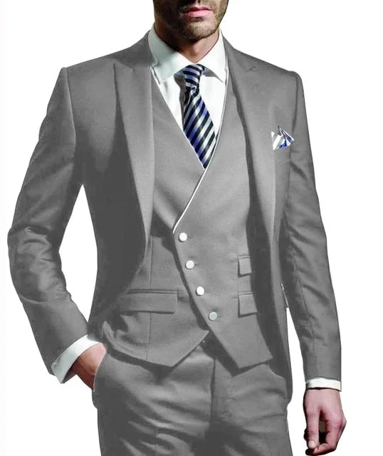 Men wedding Suit Notched Lable Navy Groomsuit Blazer One Button Formal Business Suits Tuxedo ( Blazer+vest+Pant) suits For Men