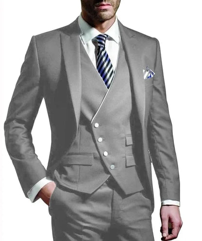 Men wedding Suit Notched Lable Navy Groomsuit Blazer One Button Formal Business Suits Tuxedo ( Blazer+vest+Pant) suits For Men