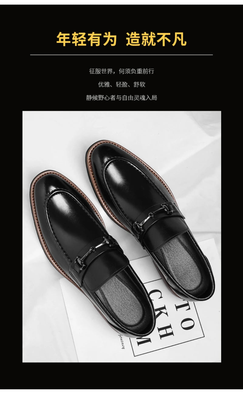 Mens Brown Burnished Genuine Leather Horsebit Loafers Slip On Formal Business Office Wedding Groom Daily Wear Shoes Simple New