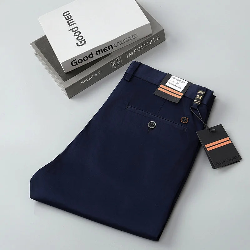 97% Cotton Straight Casual Pants Business formal Black Blue Stretch Mens Trousers Khaki Brown Mens Pants