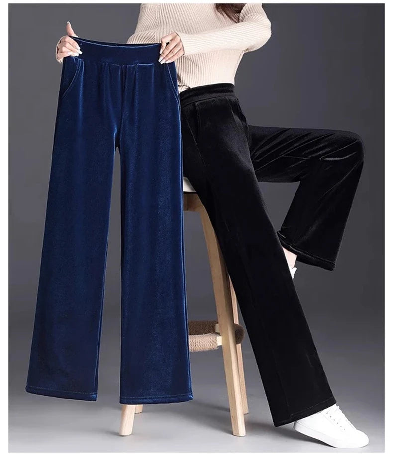 Women's pants with many reviews flared pants ice silk pants wide leg pants, high waisted blue loose straight leg pants 6XL