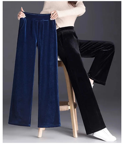 Women's pants with many reviews flared pants ice silk pants wide leg pants, high waisted blue loose straight leg pants 6XL