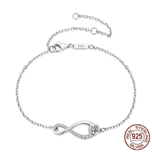 Bracelet en Moissanite Argent Sterling 925 Tendance, Breloques avec Chaîne Symbole Infini et Certificat GRA pour Femmes Bijoux Fins