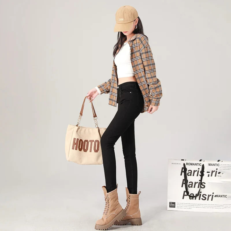 2024 Sexy Women Blue Slim Skinny Denim Jeans High Waist Elastic Mom Jeans Stretch Washed Pencil Pants Streetwear Tight Trousers