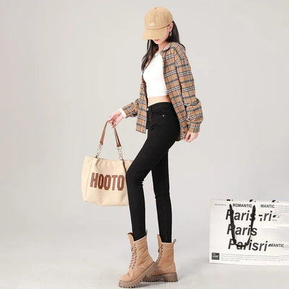 2024 Sexy Women Blue Slim Skinny Denim Jeans High Waist Elastic Mom Jeans Stretch Washed Pencil Pants Streetwear Tight Trousers