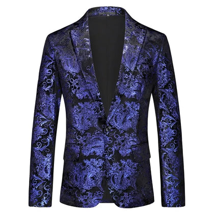 New Men Luxury Velvet Suit Foil Stamped Printed Jacket , Fashion Male Business Social Wedding Prom Party Dress Slim Fit Blazers