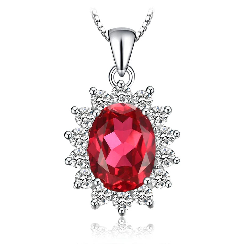 Princess Diana Created Blue Sapphire Ruby Simulated Emerald 925 Sterling Silver Pendant Necklace for WomenNo Chain