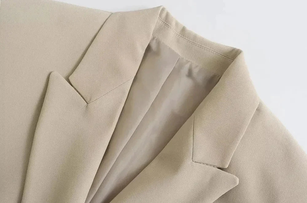 Women Fashion Double Breasted Loose Fitting Blazer Coat Vintage Long Sleeve Pockets Female Outerwear Chic Veste Femme
