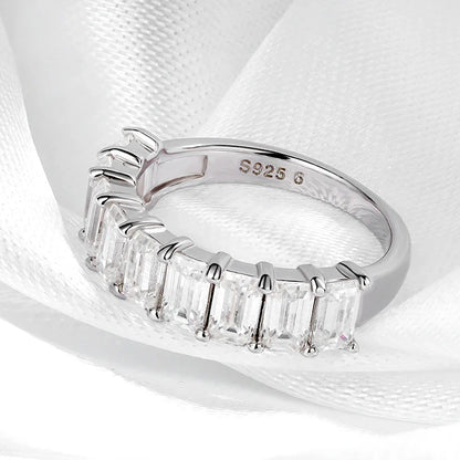 Each 3*5mm 0.5CT Emerald Cut Moissanite Ring for Women 1/2 Eternity Bands Lab Diamond Jewelry Pure 925 Silver Girl Ring