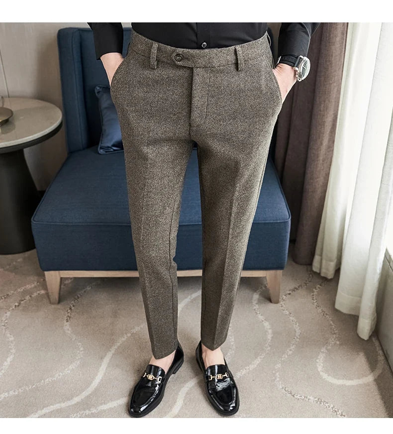 Autumn Winter Woolen Cloth Thickened Suit Pants High Quality Men Business Slim Trousers Formal Wear Office Social Dress Pants