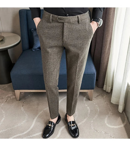 Autumn Winter Woolen Cloth Thickened Suit Pants High Quality Men Business Slim Trousers Formal Wear Office Social Dress Pants