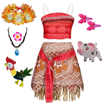 New Disney Movie Moana Girl Dress Halloween Cosplay Party Costume Princess Fancy Clothes Children Vaiana Outfit Dress
