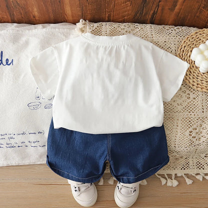 0-5 Years Old Toddler Baby Boys Dinosaur Print T-Shirt & Denim Shorts 2Pcs Casual Outfit Summer Kids Clothing Set