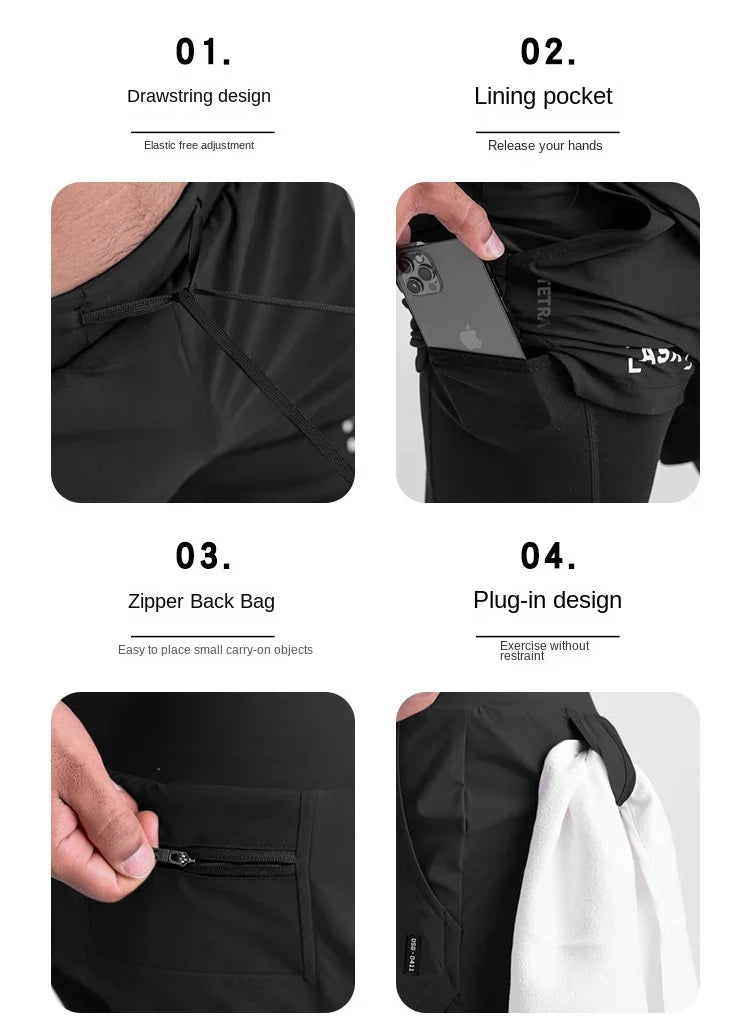 Mens Quick Dry 2 in 1 Double-deck Shorts Gym Fitness Basketball Jogger Short Pants Summer Sports Workout Bottoms Sweatpants