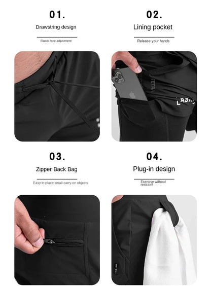 Mens Quick Dry 2 in 1 Double-deck Shorts Gym Fitness Basketball Jogger Short Pants Summer Sports Workout Bottoms Sweatpants