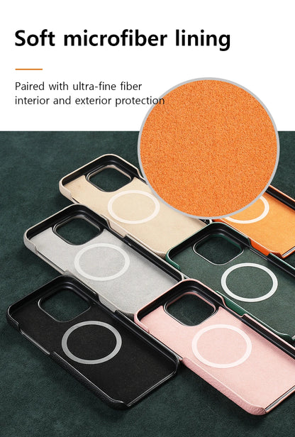 Natural Cowhide Leather for Magsafe Case for iPhone 16 15 Pro Max Promax 15Pro 16Pro Luxury Magnetic Phone Back Cover