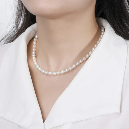 925 Sterling Silver Pearl Choker Necklace Handmade 5-6mm Handpicked Freashwater Pearl Chain for Women Jewelry GPN26