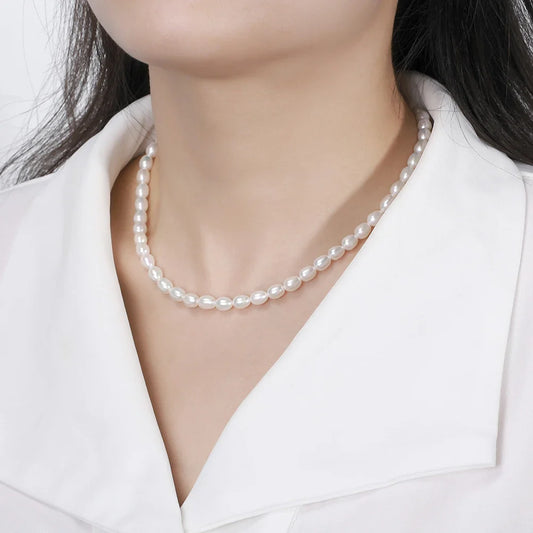 925 Sterling Silver Pearl Choker Necklace Handmade 5-6mm Handpicked Freashwater Pearl Chain for Women Jewelry GPN26