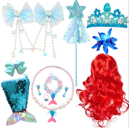Girls Mermaid Dress Ariel Long Sleeves Cosplay Halloween Costume Kids Fluffy Tulle Shell Applique Frocks Elegant Gown