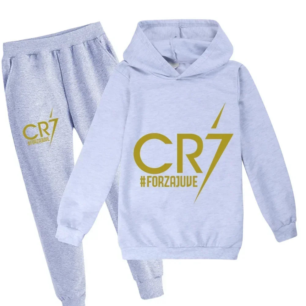 Spring Autumn Tracksuit Football CR7 Print Kid's Clothes Hoodie+Pants Suit 2pcs Set Boy Girl 3-12 Years Children Holiday Gifts