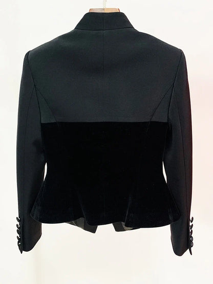 HIGH STREET Newest 2026 Designer Jacket Women's Slim Fitting Patchwork Velvet Blazer
