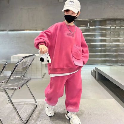 Sweatshirt Set Korean Children's Clothes 2025 Boy Clothing 7 12 Years Top Bottom Child Autumn Winter Year Old Kids Junior Boys'
