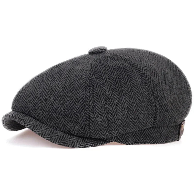 High Quality Winter Retro British Style Newsboy Cap Men Vintage Luxury Unisex New Octagonal Flat Cap Cotton Ascot Caps Beanie