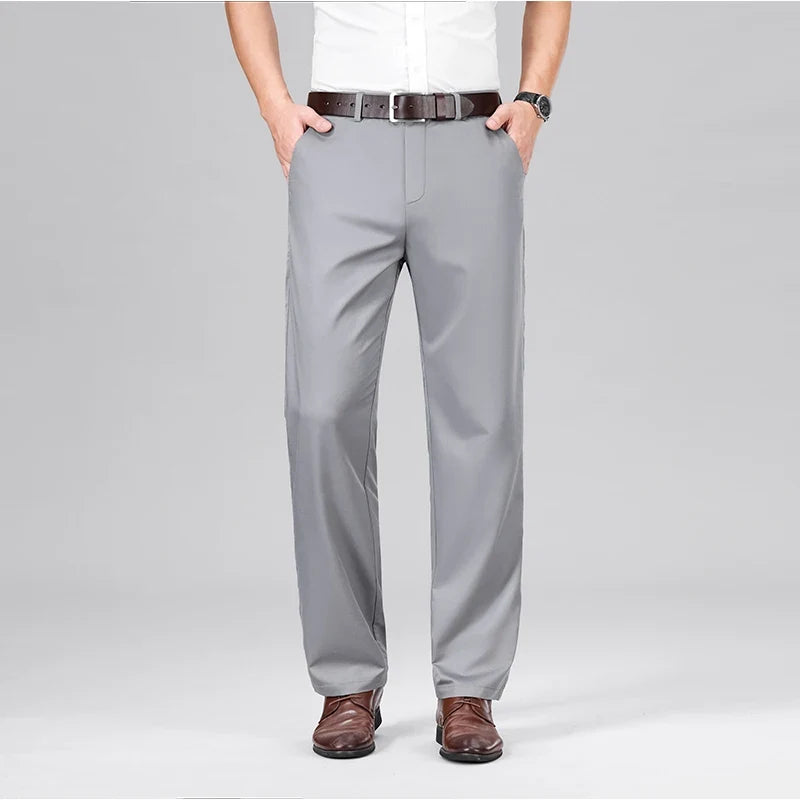 Mulberry Silk Pants Men's Summer Thin Breathable Business Casual Loose Trousers Straight Non-iron Solid Color Plus Size 3colors