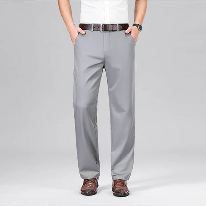 Mulberry Silk Pants Men's Summer Thin Breathable Business Casual Loose Trousers Straight Non-iron Solid Color Plus Size 3colors