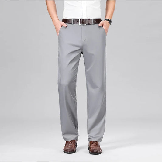 Mulberry Silk Pants Men's Summer Thin Breathable Business Casual Loose Trousers Straight Non-iron Solid Color Plus Size 3colors
