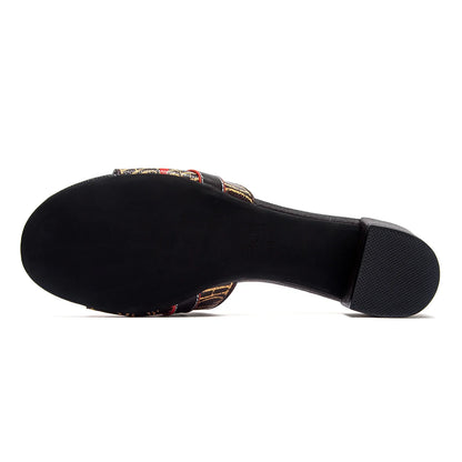 Woman's Heels Sandals Low Block Chunky Slide Sandals Slip on Comfortable Casual Pumps Shoes 5cm