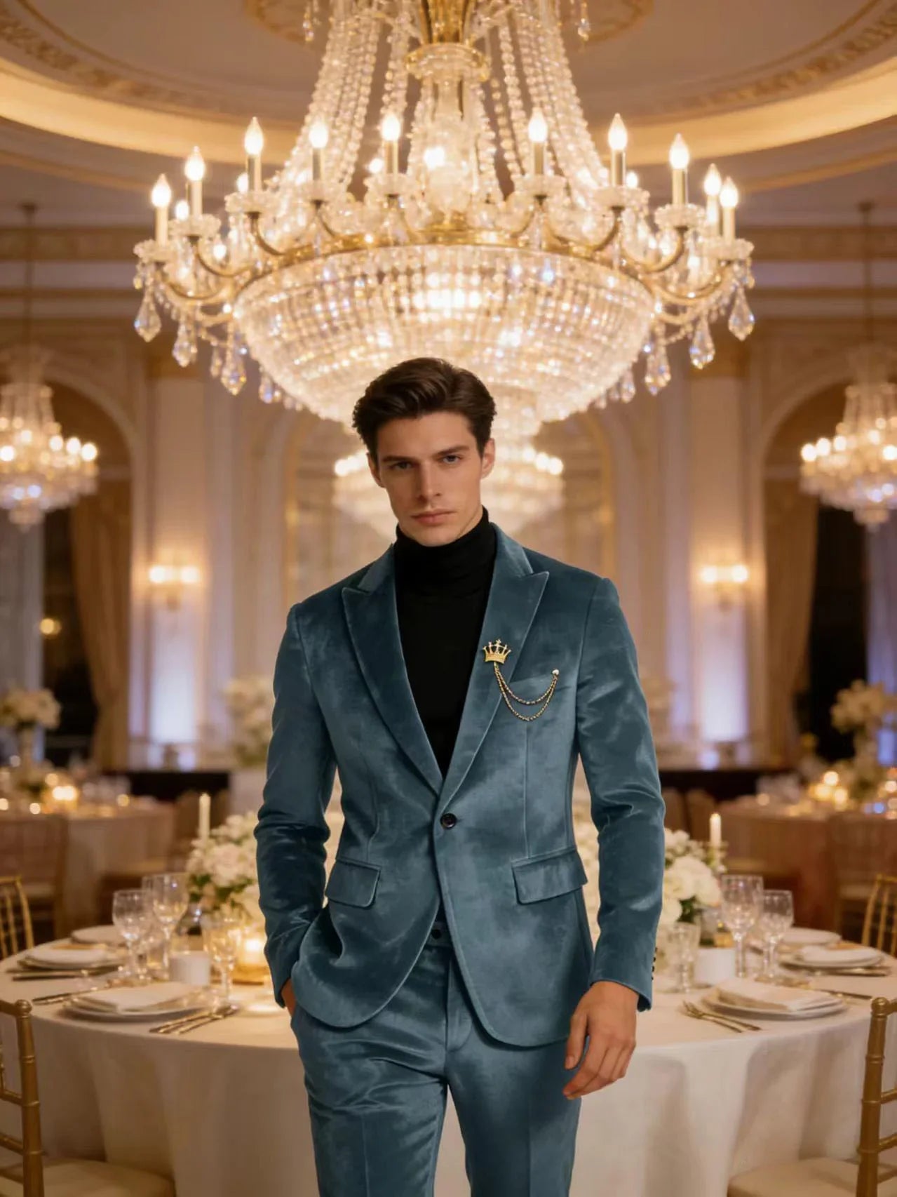 Men's Teal Velvet Blazer 1 Button Single Breasted Slim Fit Formal Wedding Party Suit Jacket