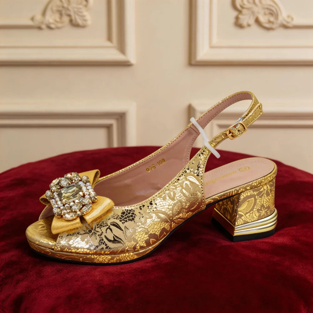 Latest Party Shoes and Bags To Match for Nigerian Luxury Shoe and Bag Set for Party in Women Rhinestone Wedding Bride Shoes