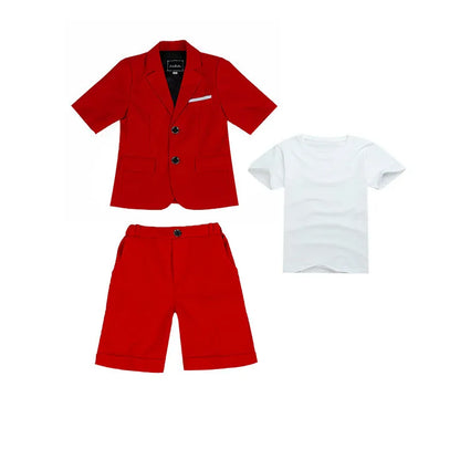 Boys Summer Solid Short Sleeve Suit Jacket Short Formal Dress Kids Wedding Blazer Child Photography Suit Toddler Tuxedo Costume