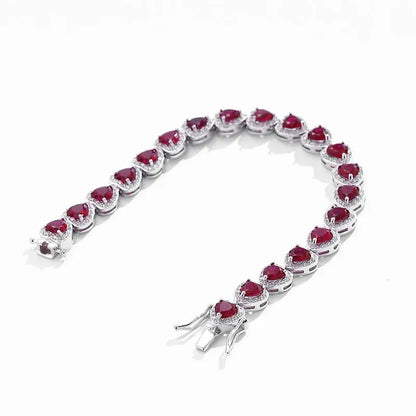 2023 New In Real S925 Sterling Silver Full Ruby Link Bracelet for Women Lab Grown Gemstones Bracelets Party Fine Jewelry