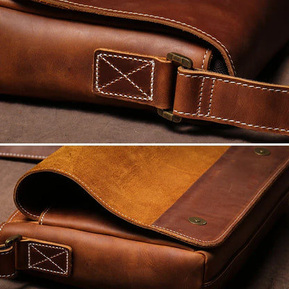 Men's High Quality Genuine Leather Shoulder Bag Vintage Flap Crazy Horse Cowhide Messenger Bag Daily Casual Crossbody Bags