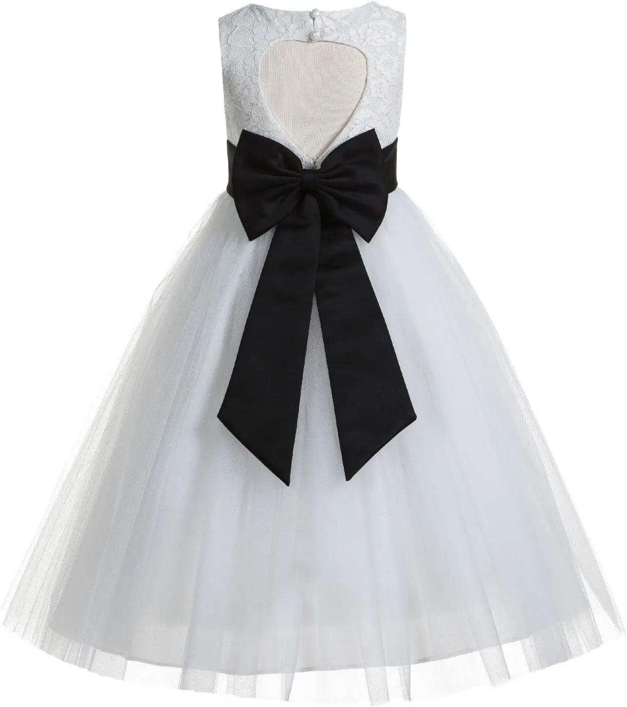 Ivory Floral Lace Heart Cutout Dress for Girls Junior Bridesmaid Pageant Gown Elegant Flower Girl Pageant Dresses