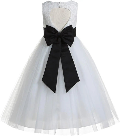 Ivory Floral Lace Heart Cutout Dress for Girls Junior Bridesmaid Pageant Gown Elegant Flower Girl Pageant Dresses