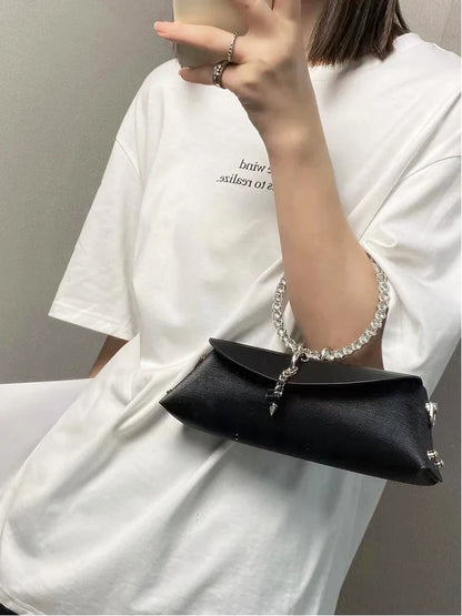 Clutch Bag Luxury Designer Handbag for Women 2025 with Chain Metal Ring Handle PU Leather Rhinestones Purses Shoulder Bag
