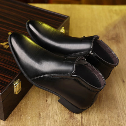 Men Handcrafted Leather Ankle Boots Side Zipper Pointed Toe Chelsea Boots Comfortable Non-slip Formal Business Casual Shoes 2026