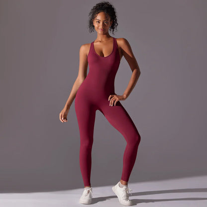 Sexy Back V Jumpsuit Gym Set Women Training Yoga Suit Sportswear Women Sports Jumpsuit Fitness Rompers Stretch Workout Bodysuits
