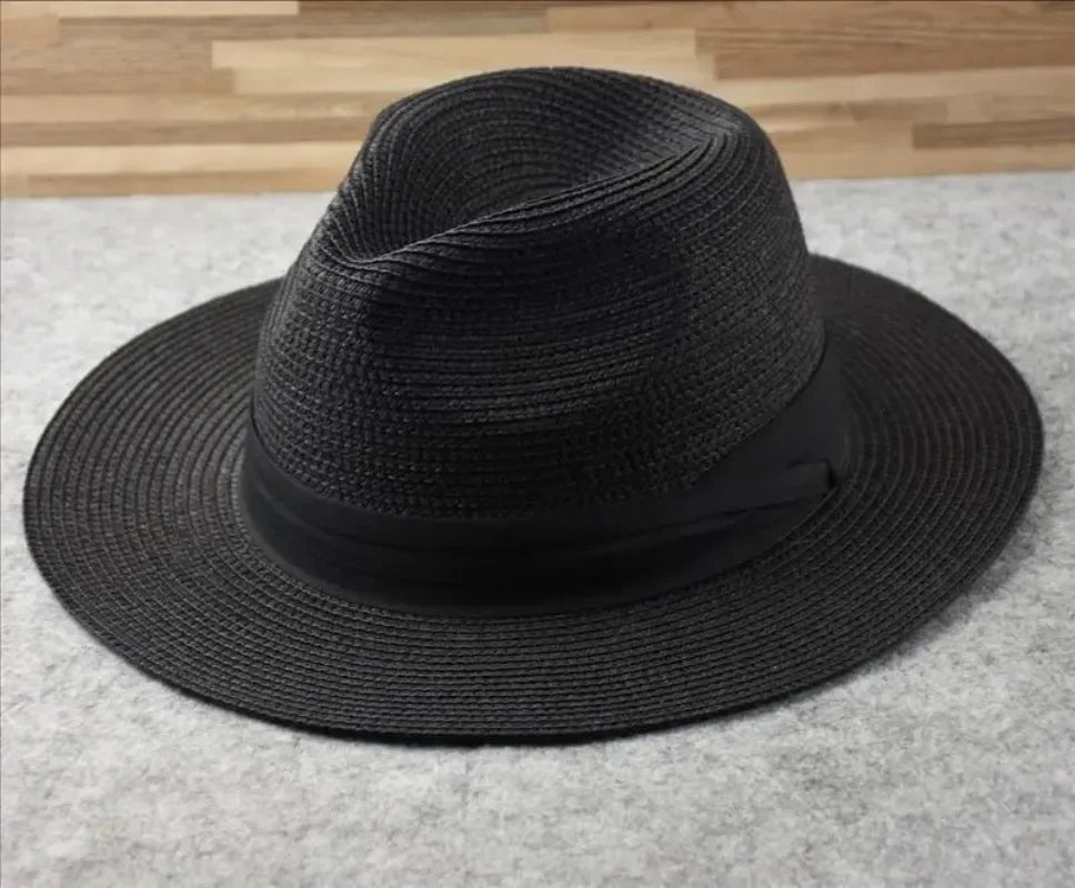 Unisex Panama Straw Hat Wide Brim Summer Beach Sun Protection Fedora Style - Sizes 55-57/58-60/61-64cm (Large/Plus)"