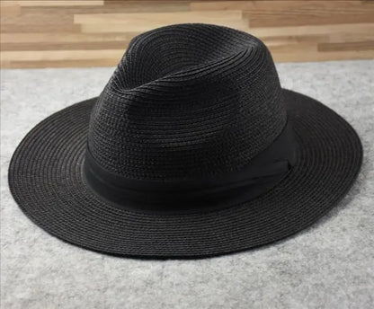 Unisex Panama Straw Hat Wide Brim Summer Beach Sun Protection Fedora Style - Sizes 55-57/58-60/61-64cm (Large/Plus)"