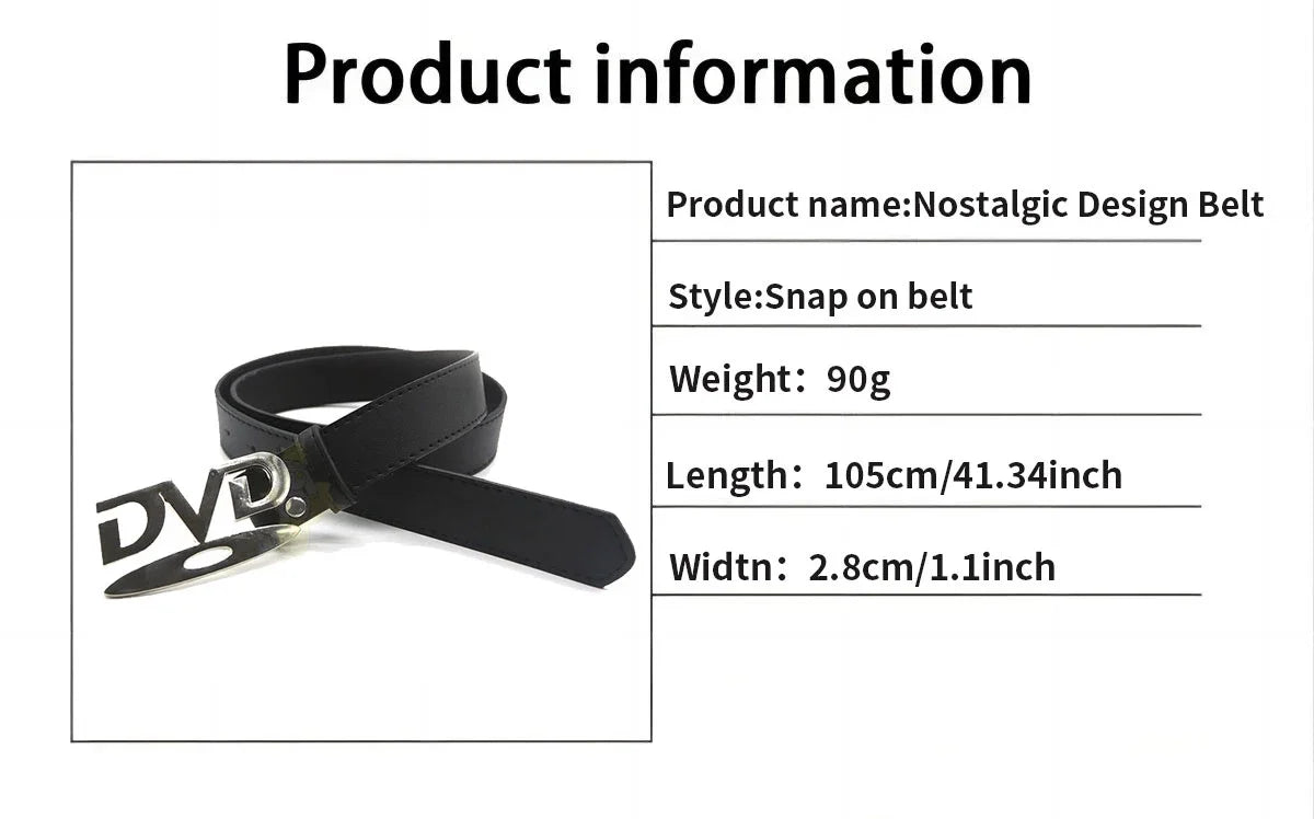 Unisex Nostalgic DVD Buckle Belt Versatile Black White Decorative Waist Straps Belt for Men Women Jeans Matching Gift for Her